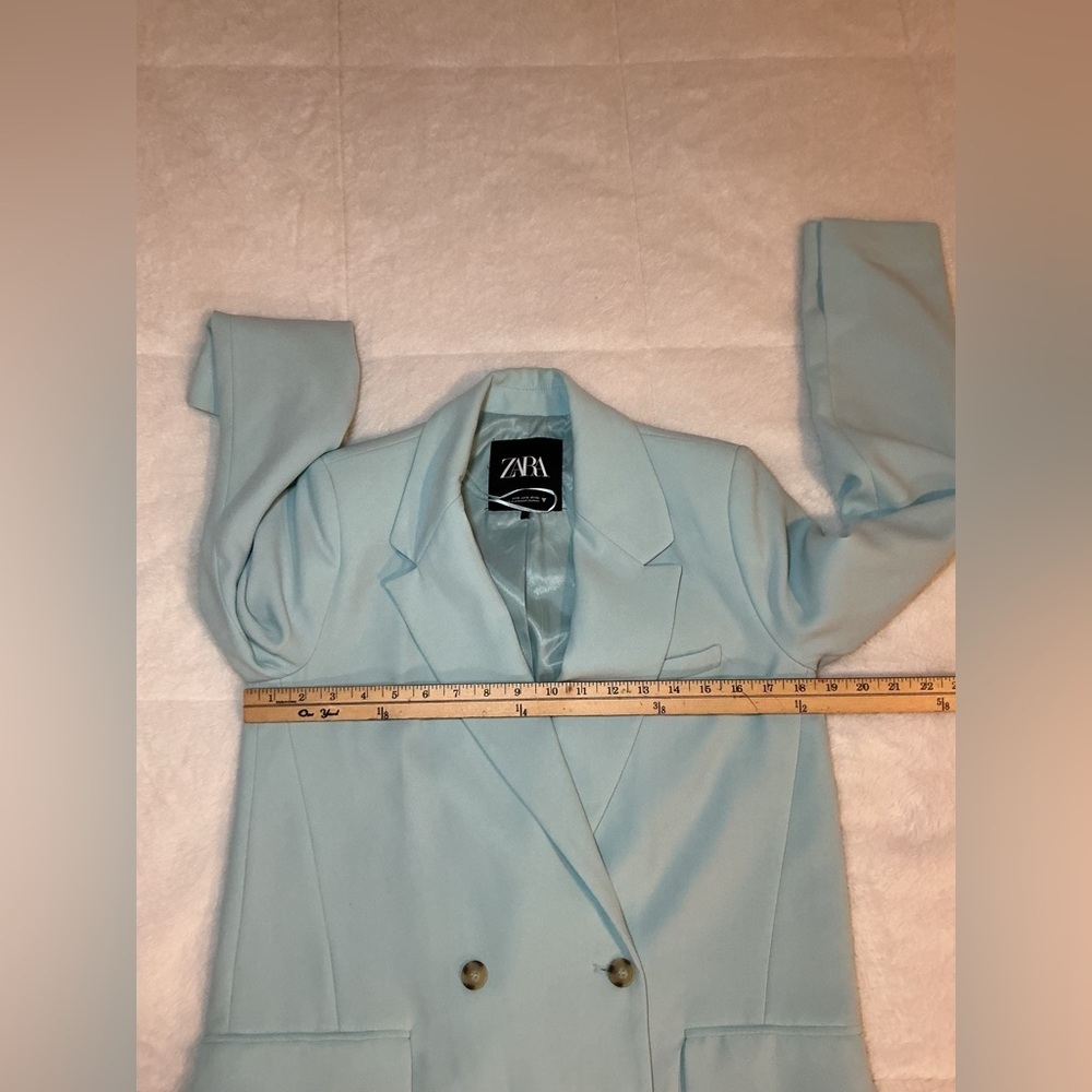 Zara Women's Double-Breasted Light Blue Coat - Picture 5 of 8